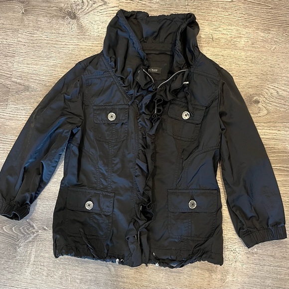 White House Black Market Utility Jacket with Ruffle Trim Size 2 - Picture 1 of 3